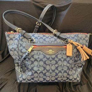 Coach Kleo Carryall in Denim - Signature Chambray and Leather